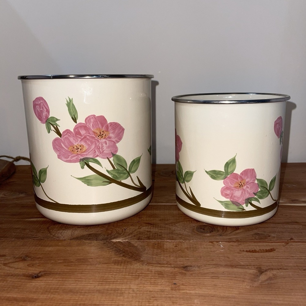 2 Franciscan Desert Rose Enamelware Metal Storage Jars Canisters NO LIDS